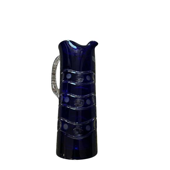 Fabulous Art Deco Cobalt Blue Cut to Clear H13”Martini Pitcher - Picture 2 of 2